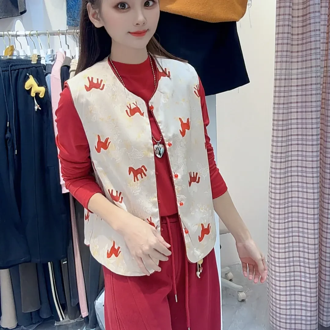 2702新中式国风双面穿提花盘扣马甲显瘦百搭