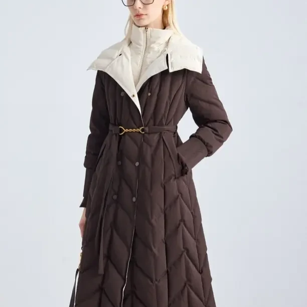 复古撞色双层领长款质感厚实防风外套气质收腰休闲百搭