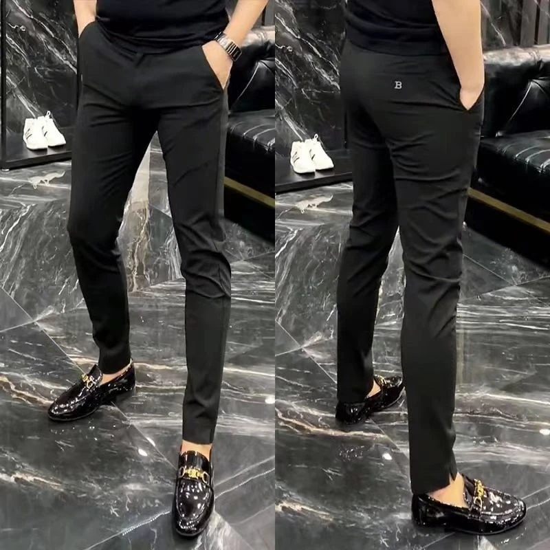 欧版秋冬厚款【九分裤裤脚分叉】时尚修身小脚裤休闲男士九分裤