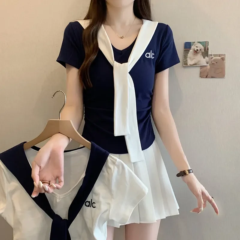 2025夏装新款胖mm大码女减龄休闲披肩v领刺绣弧形短袖T恤35826