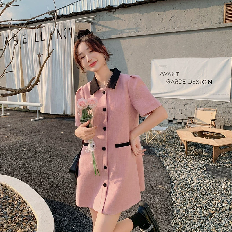 法式粉色连衣裙女夏2025新款气质女装高级感洋气减龄显瘦裙子