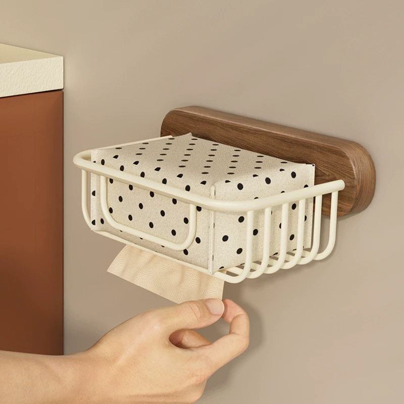 胡桃木卫生间纸巾盒免打孔高端美拉德实木抽纸卷纸厕纸架厕所收纳