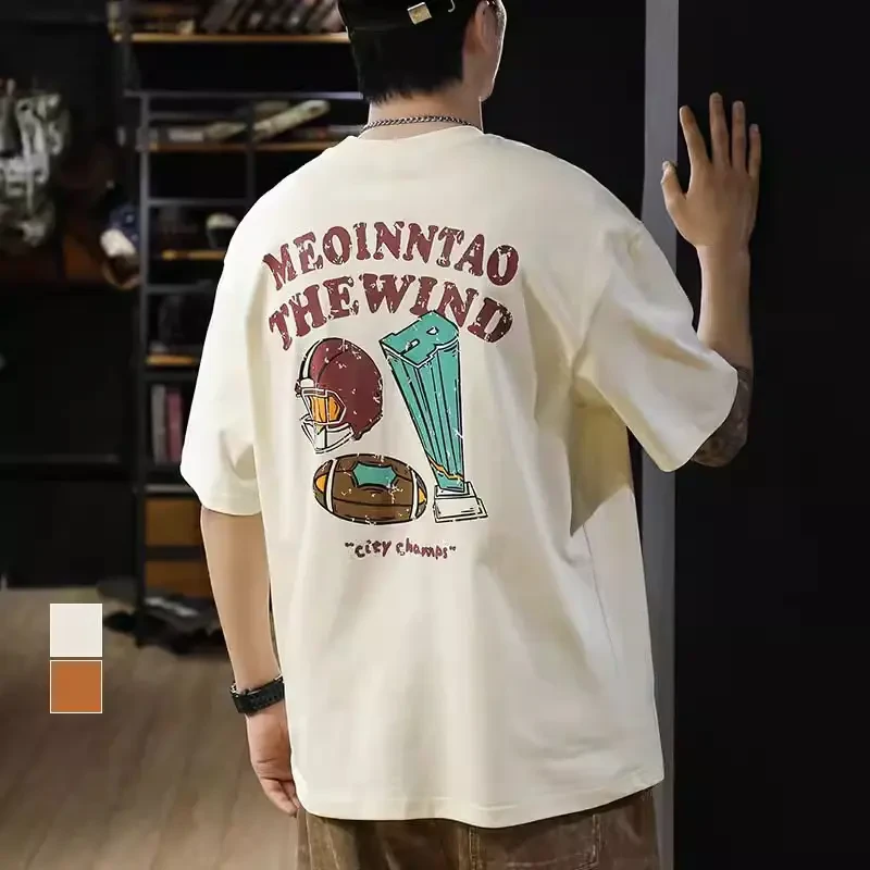 美式复古纯棉男士T恤2025新款潮牌短袖男夏季衣服男宽松运动上衣