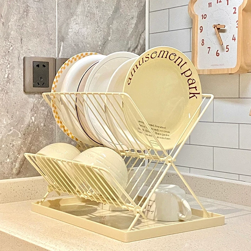 碗碟收纳架沥水碗架厨房洗碗池水槽边家用多层收纳架奶油风置物架