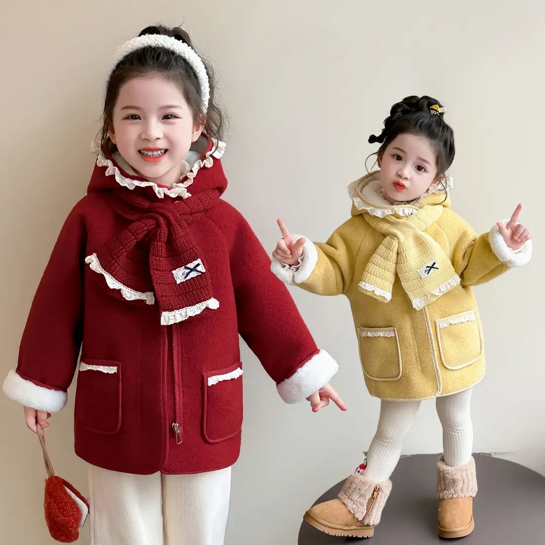 女童加绒外套2025新款儿童冬装韩版加厚女宝宝冬季保暖呢子大衣潮