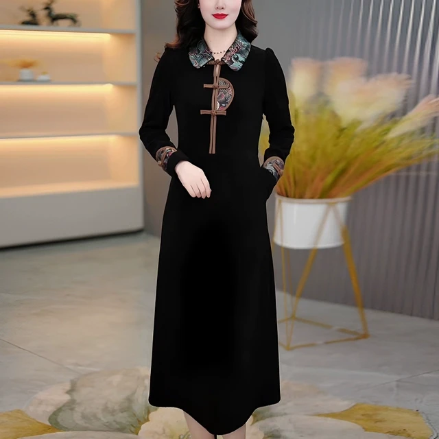 新中式复古女装连衣裙2025年春秋新款贵夫人高贵洋气改良旗袍裙子