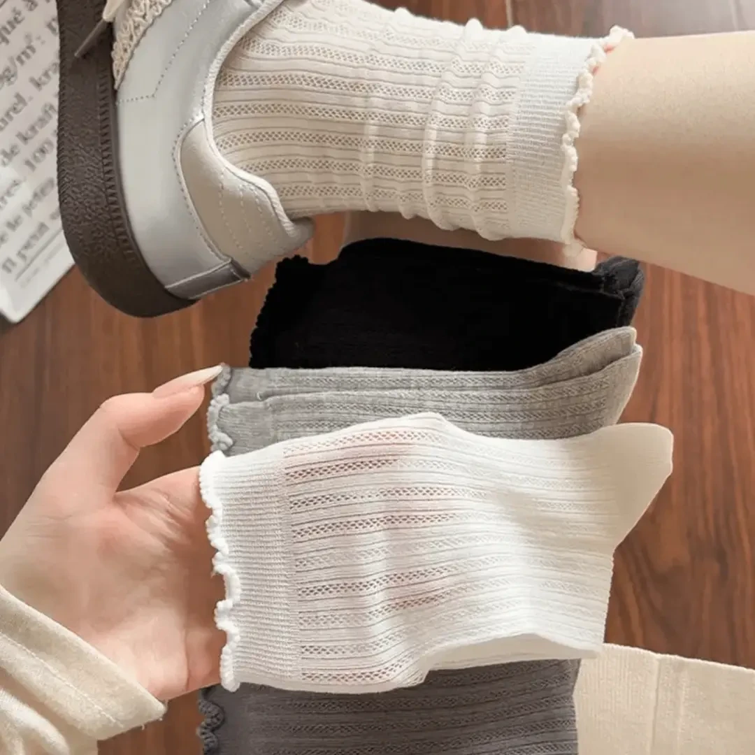 【高品质】袜子女夏季薄款网眼镂空中筒长袜透气韩系ins纯色百搭