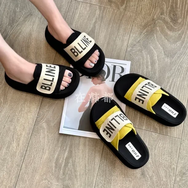 【ZHD】魔术贴斜纹布厚底2025夏新款拼色露趾软底百搭凉拖鞋5101