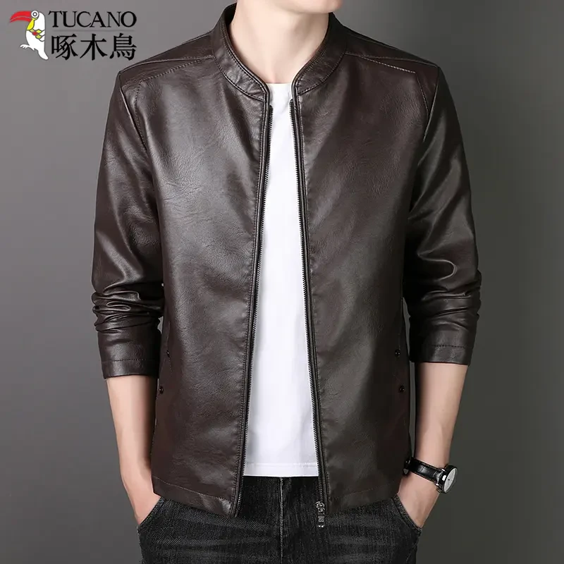 TUCANO/啄木鳥男士秋冬季皮衣夹克韩版帅气时尚加绒加厚修身外套