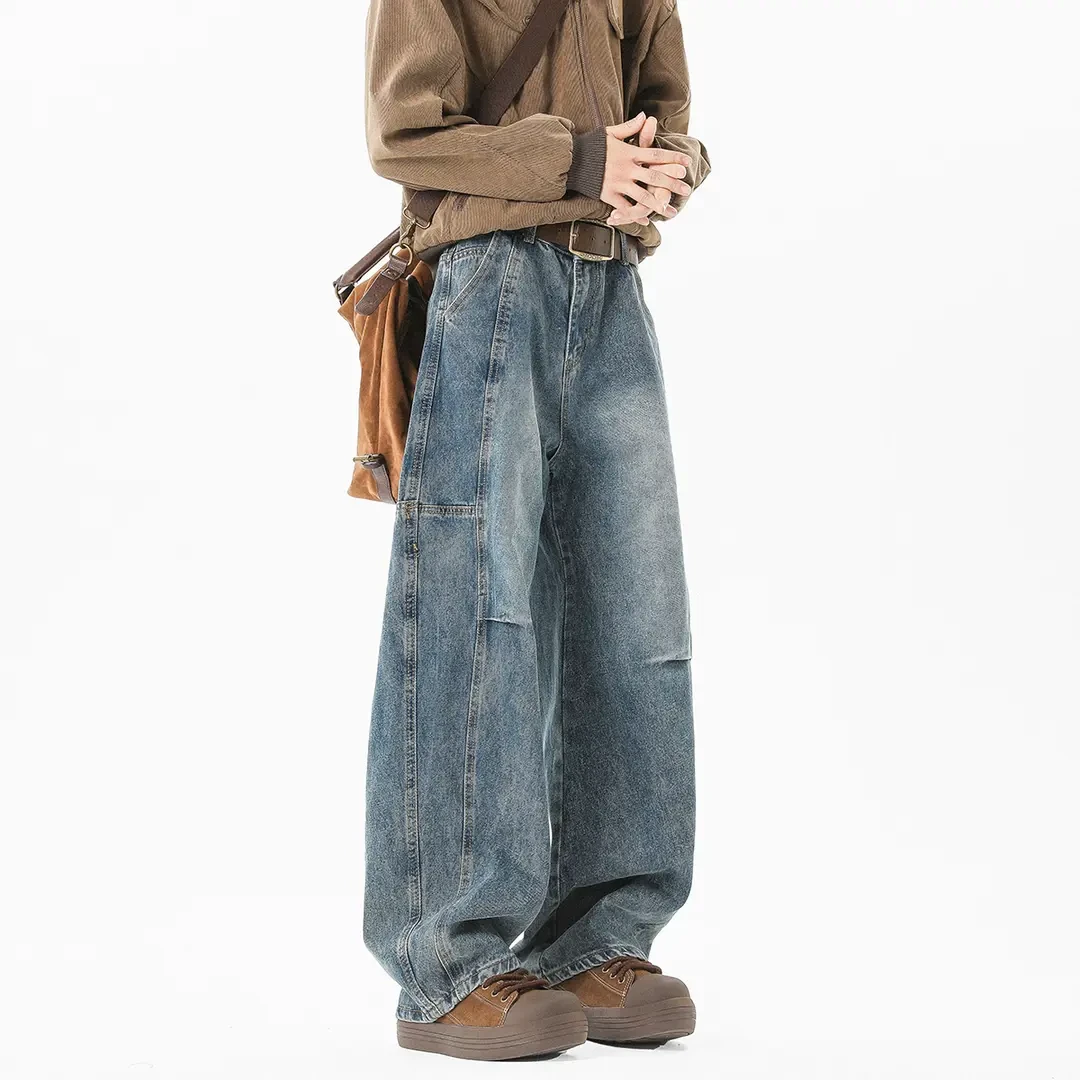 解构弯刀牛仔裤男2025春季新款美式高街潮牌宽松直筒阔腿休闲长裤