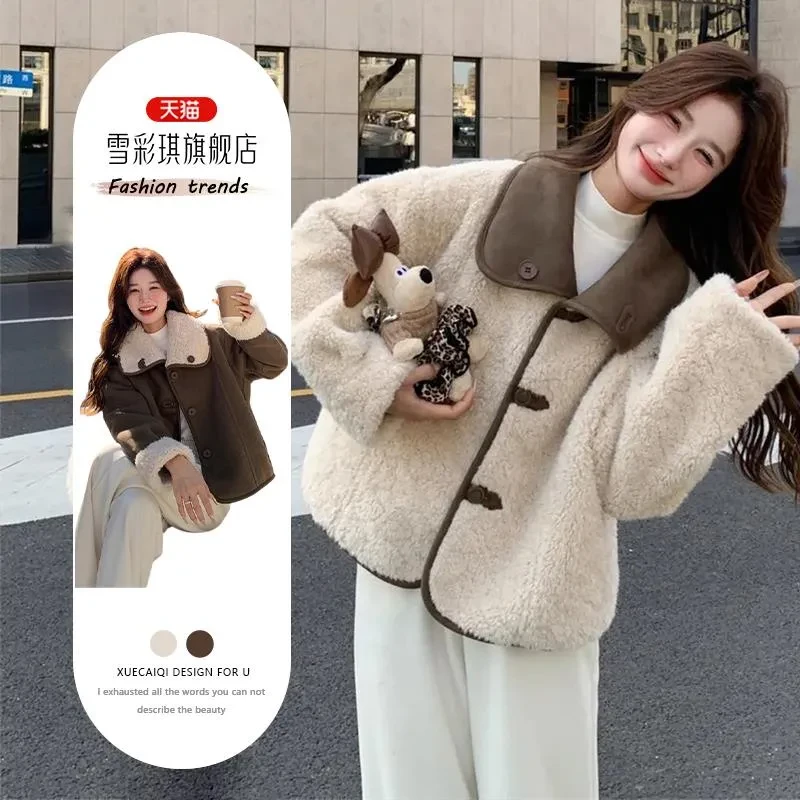 小香风温柔设计感翻领设计感毛呢外套女2025冬季新款显瘦气质棉衣