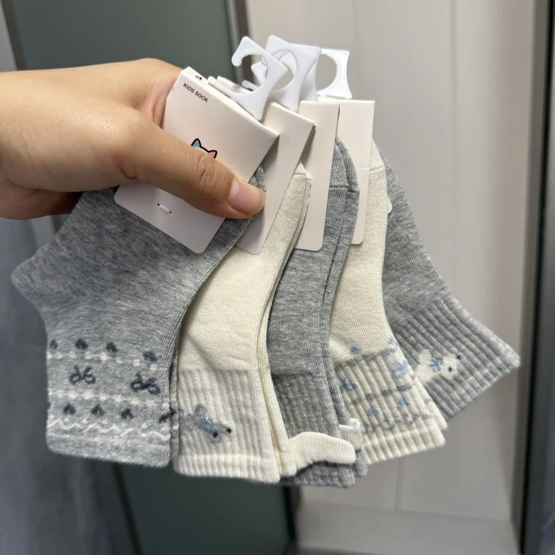 【多只装】女童袜子春秋季卡通小狗中筒袜秋天女孩无骨蝴蝶结棉袜