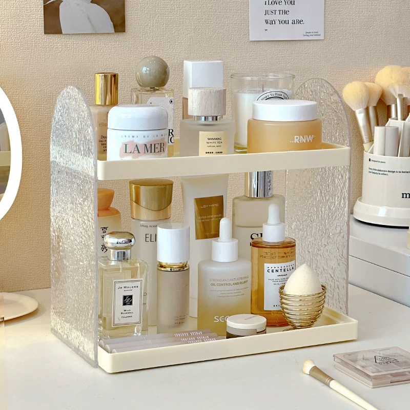 高级化妆品收纳盒梳妆台桌面护肤品置物架亚克力透明盒香水展示架