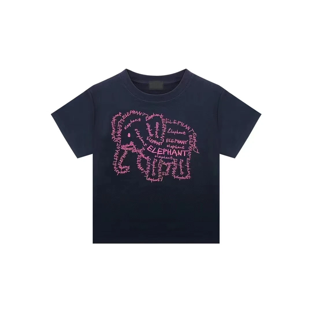 【字母刺绣大象】时尚刺绣夏季2025早春新款女短袖t恤圆领休闲t