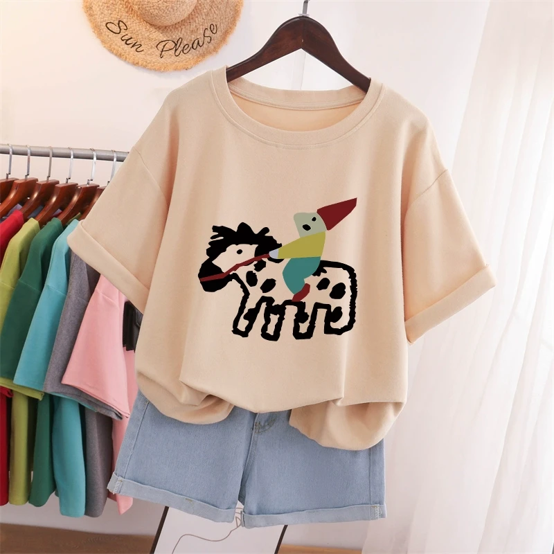 宽松夏季大码胖mm纯棉圆领短袖t恤女装设计感小众显瘦百搭上衣服