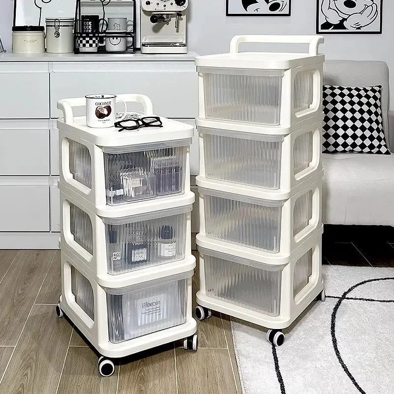 小推车收纳架抽屉式置物架防尘可移动玩具化妆品杂物零食收纳柜子