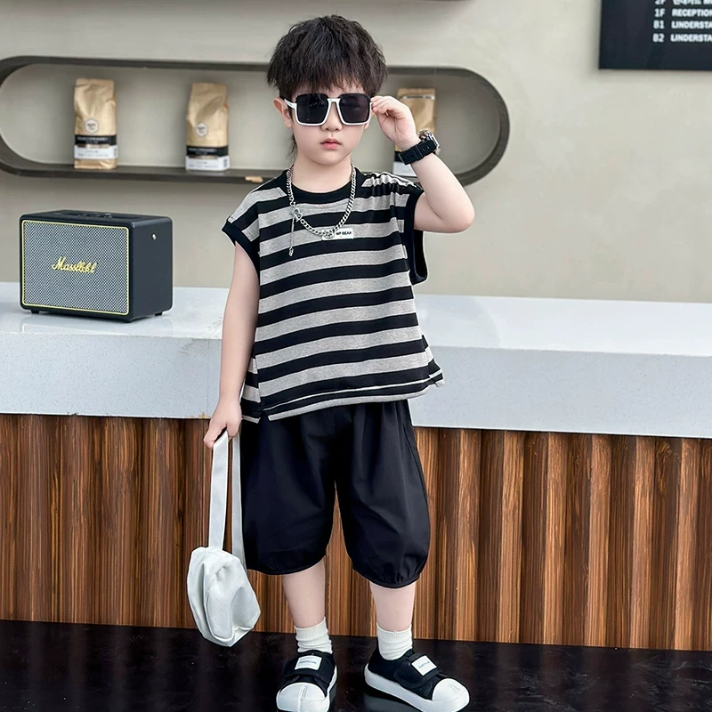 童装男童夏装套装夏款新款帅气儿童无袖背心洋气男宝宝网红衣服潮