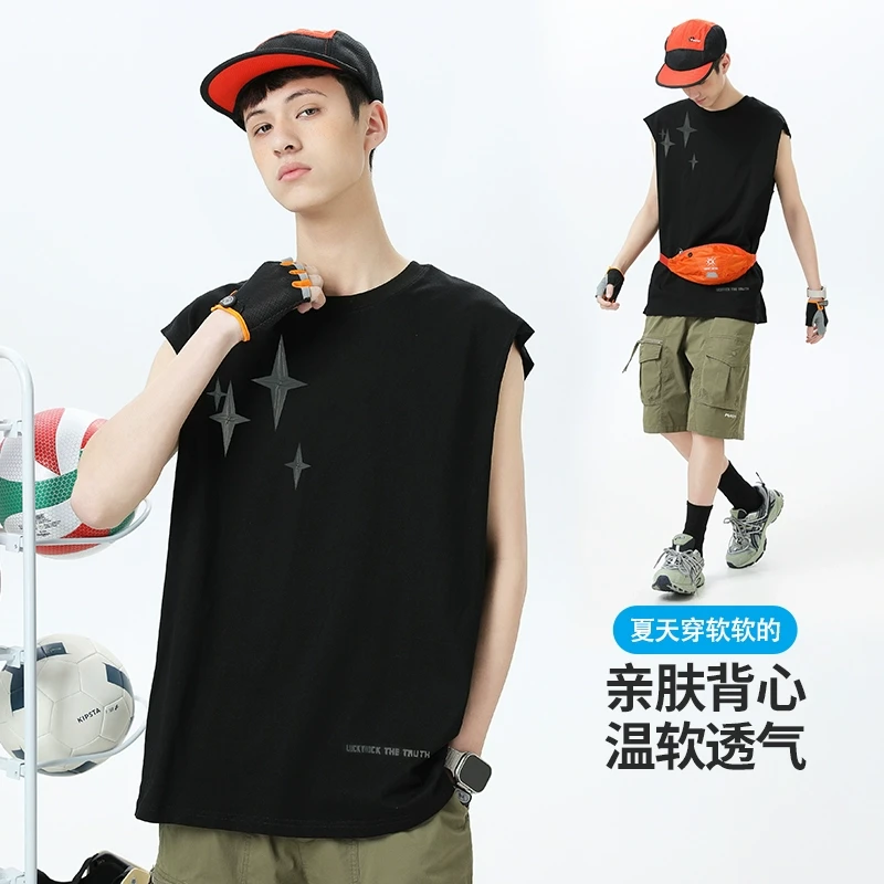 男大童夏装背心T恤2025男生夏季无袖青少年体恤休闲上衣学生衣服