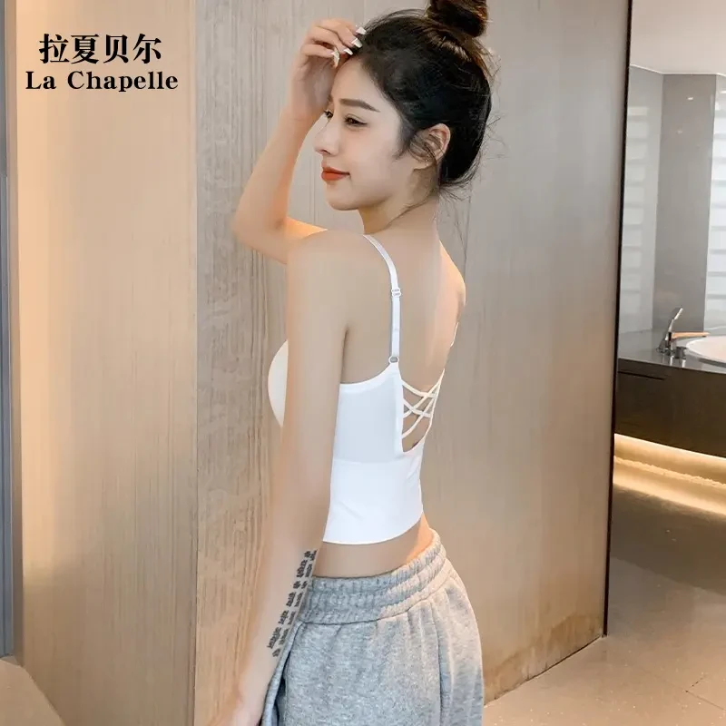 拉夏贝尔美背内衣吊带背心女内搭聚拢文胸一体式外穿胸垫夏上衣设