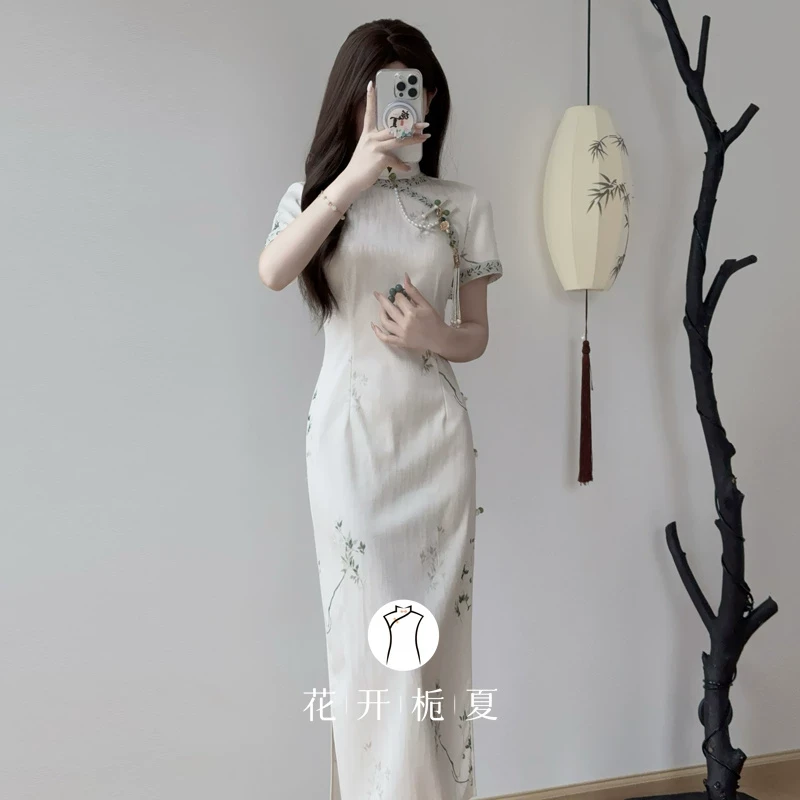 《新月》米白色旗袍新中式改良清冷国风气质少女旗袍二小姐民国风