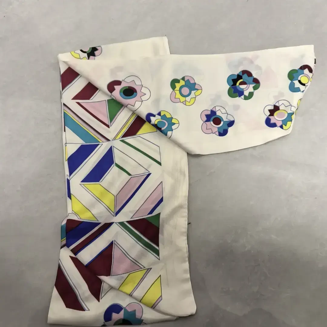 几何花朵丝巾百搭围巾13*148高端领巾条巾