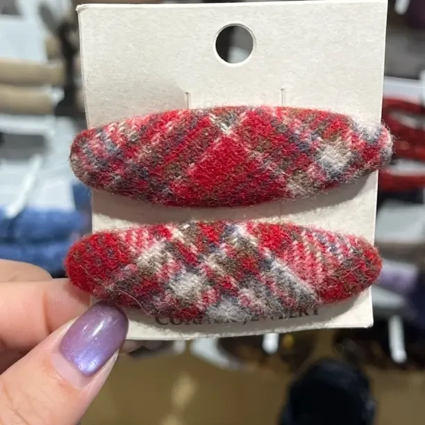 复古红色格纹风格发夹女前额碎发刘海夹头饰