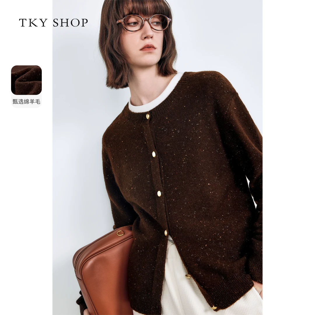 TKYSHOP美拉德复古风圆领针织开衫秋冬款绵羊毛毛衣 10H1MA05T127