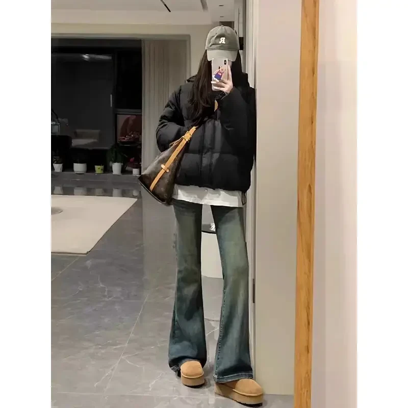 2025春季新款复古蓝微喇直筒牛仔裤女大码胖mm高腰弹力显瘦马蹄裤