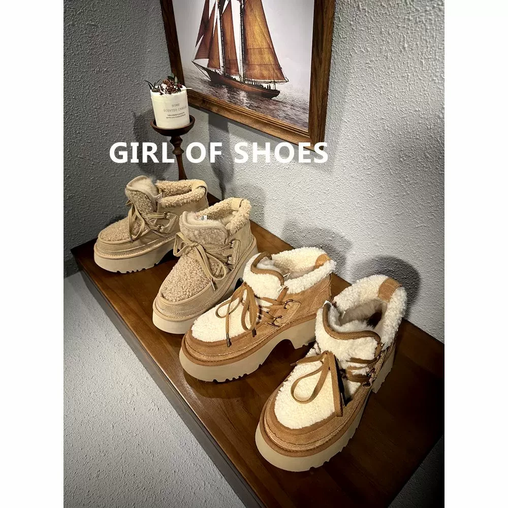 10.27新品/2024冬新款厚底短雪地靴女羊毛一体保暖加绒人鱼靴子