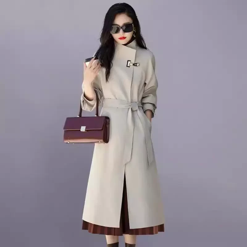 {苒彩}时尚风衣女中长款2025新款春秋季时尚气质英伦风时尚立领外