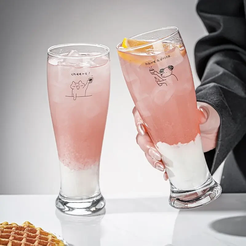 【买一送一】可爱啤酒杯玻璃杯大容量家用喝杯果汁饮料冰咖啡杯