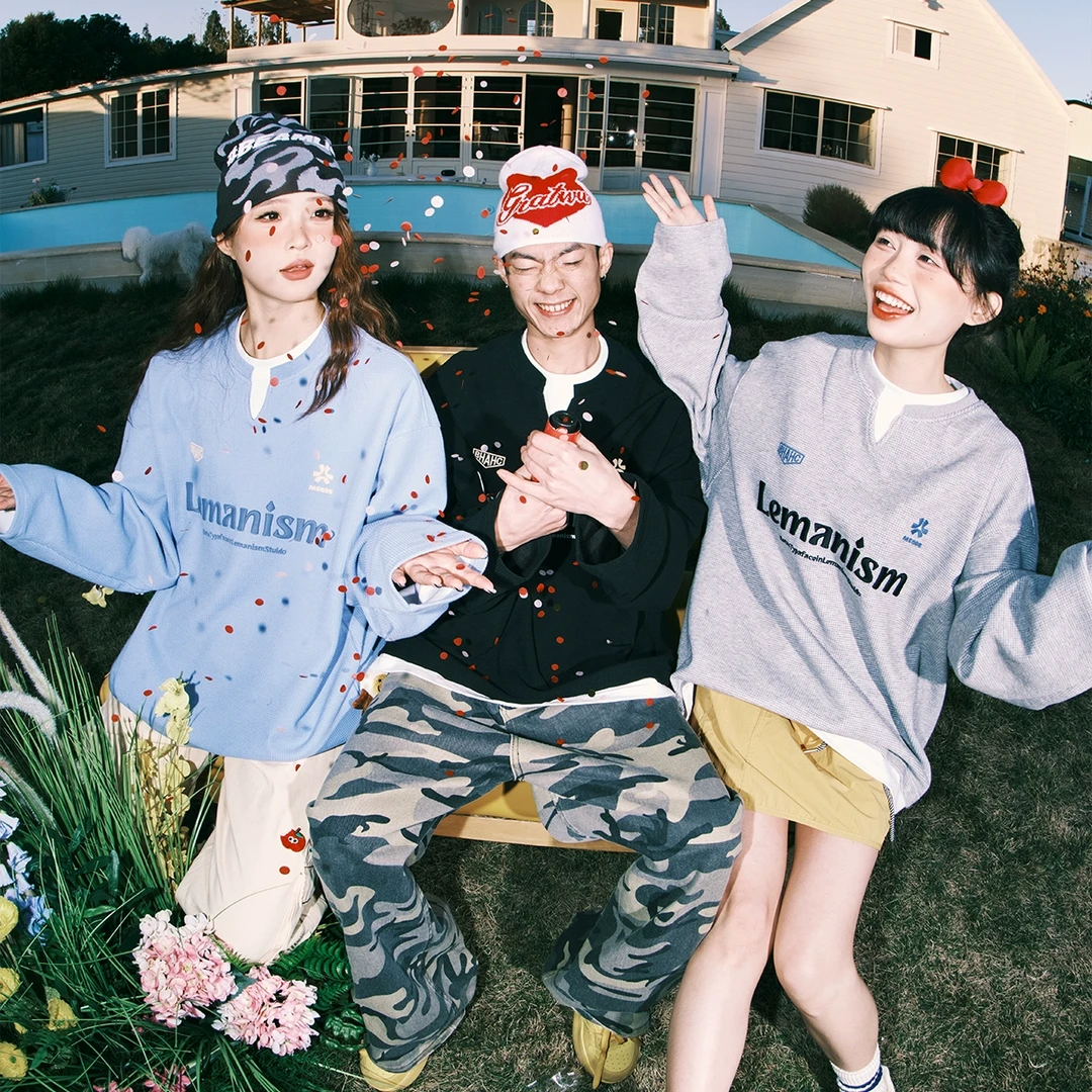 lemanism2025春季情侣款潮牌亨利领假两件美式套头卫衣