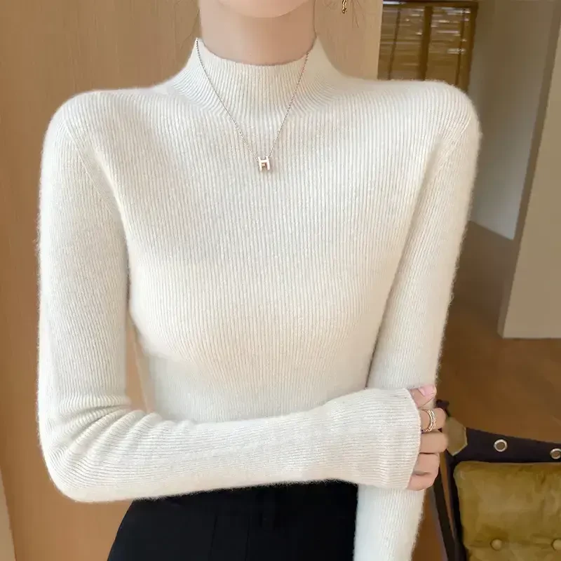 一线成衣 无缝半高领 加厚修身打底衫女套头长袖毛衣女