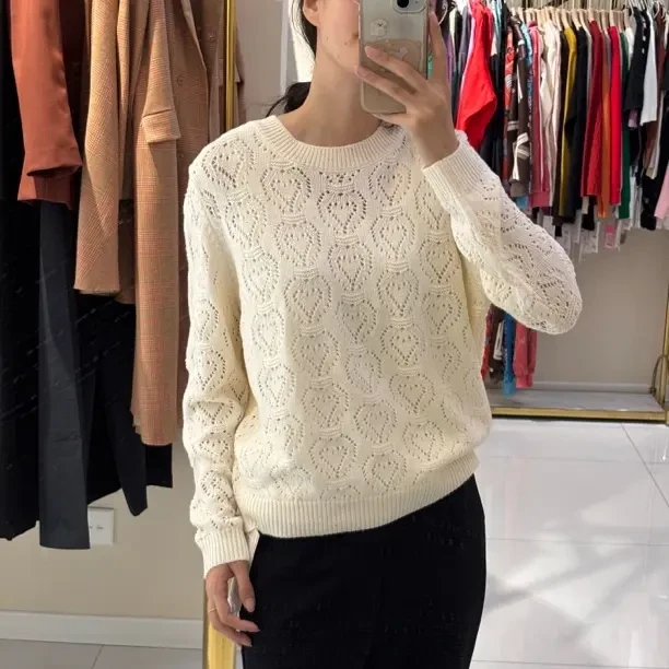 长袖毛针织衫时尚打底衫圆领套头薄款秋冬纯色休闲风镂空提花亮闪