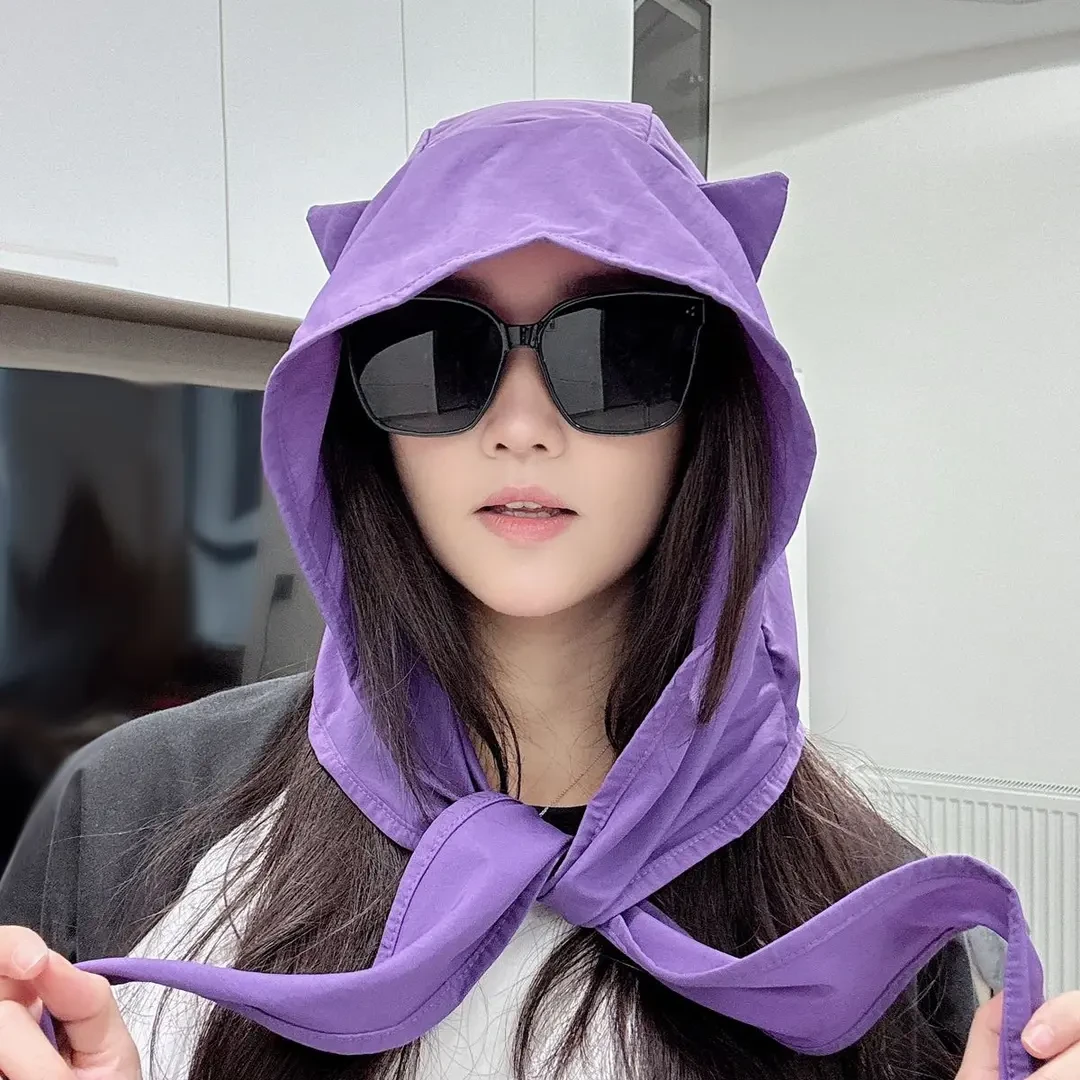 小恶魔绑带速干帽遮阳帽薄款护耳头巾帽子可爱猫耳朵小众女FCC