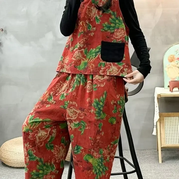 女装复古风情东北大花宽松休闲裤【裤长89臀围140】民族风提花