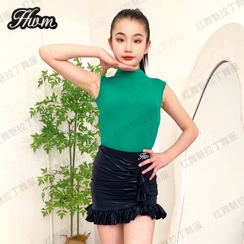 拉丁舞服女童2025夏季新款无袖上衣爽肤半裙高级感分体练功服套装