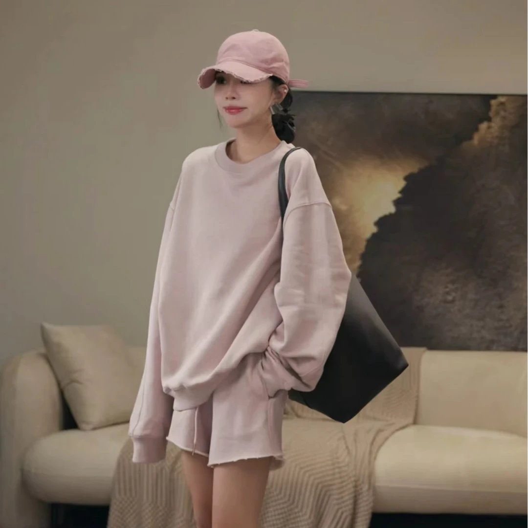 卢尚原创卷边短裤净版卫衣料套装44144