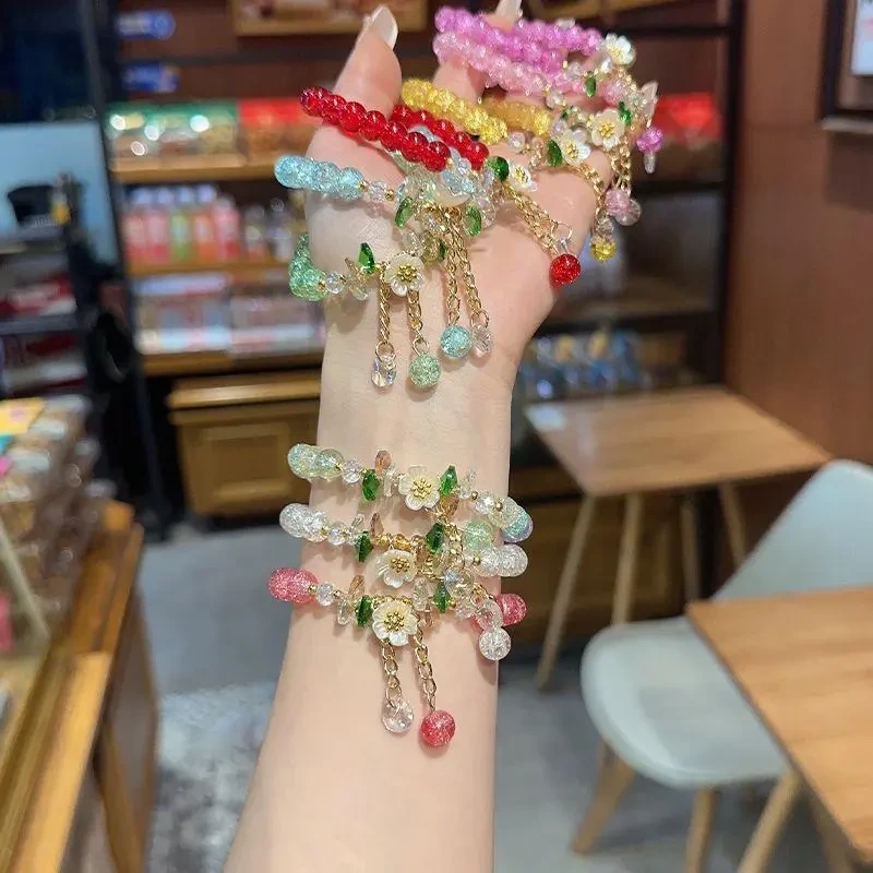 合金手链 超仙小清新山茶花手链女水晶串珠甜美温柔手串彩色手饰