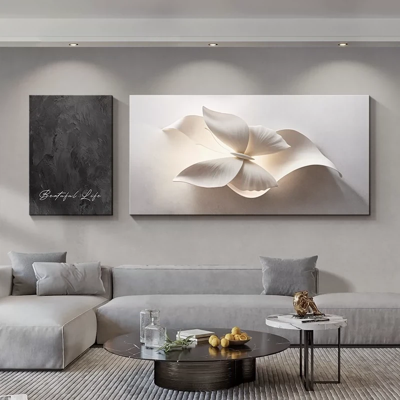 黑白蝴蝶客厅装饰画轻奢高级感沙发背景墙壁画浮雕立体感二联挂画