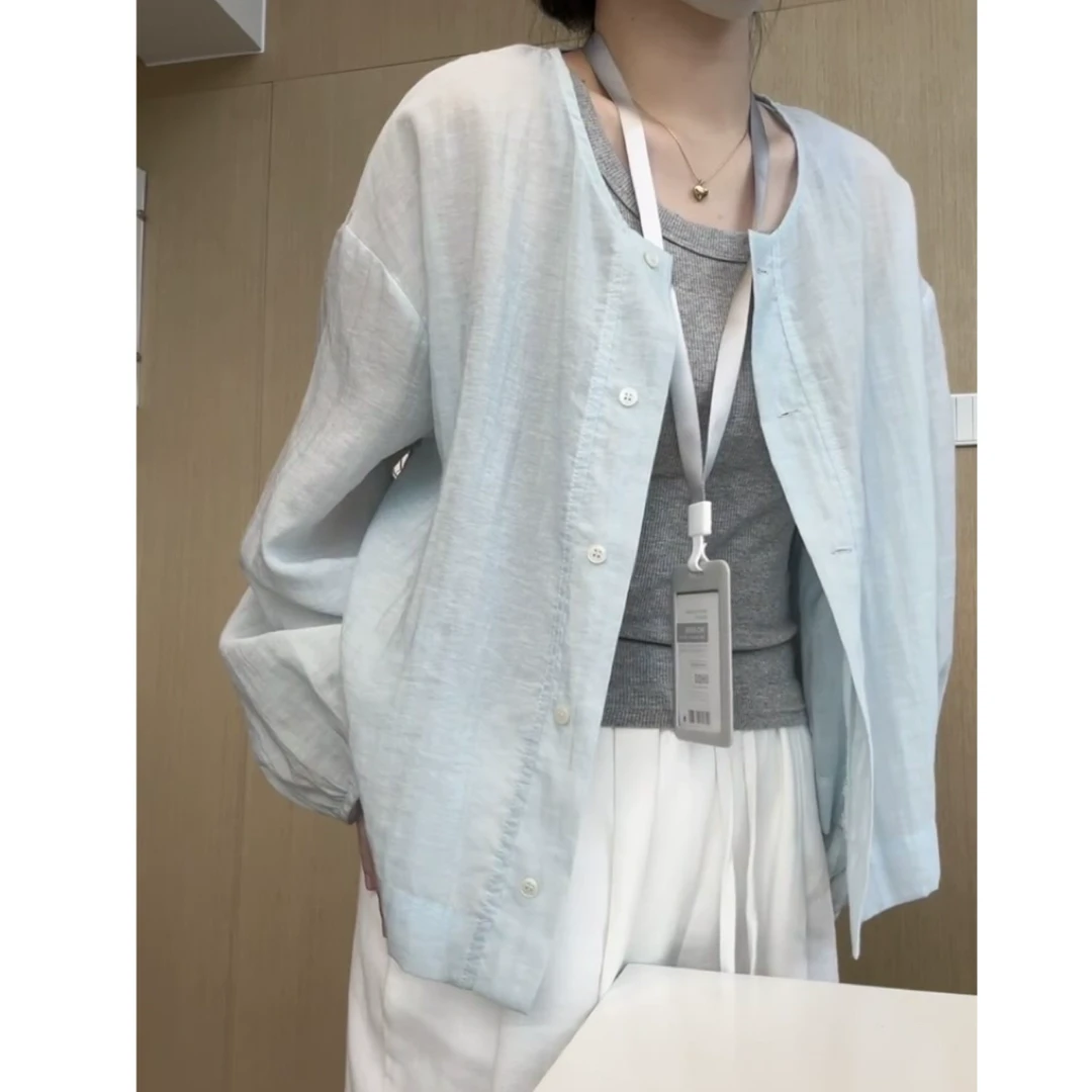 太美了！圆领防晒衬衫女夏新款肌理感休闲空调小衫法式绝美小上衣