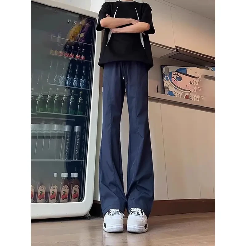 藏青色冰丝凉感冲锋裤男夏季薄款三防软壳速干裤美式弯刀微喇长裤