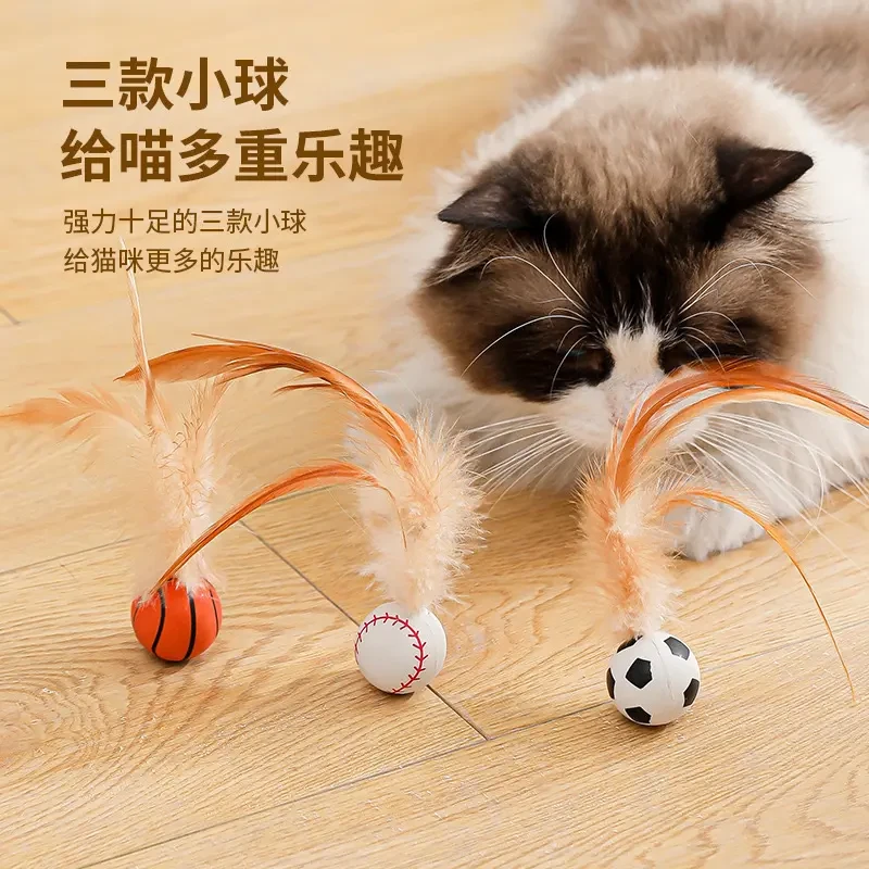 万贸逗猫咪羽毛玩具球弹力球自嗨磨牙逗猫狗人宠互动解闷橡胶球