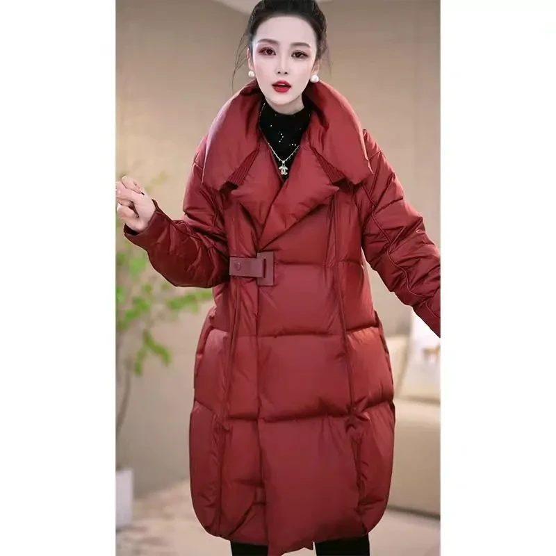 中长款百搭高端休闲羽绒服2025新款冬季宽松加厚保暖白鸭绒外套女