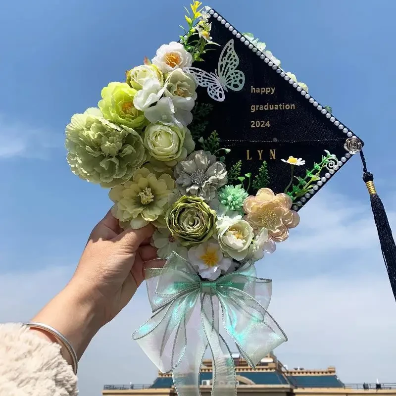 毕业学士帽簪花流苏古风手工diy材料包新中式毕业照送女朋友闺蜜