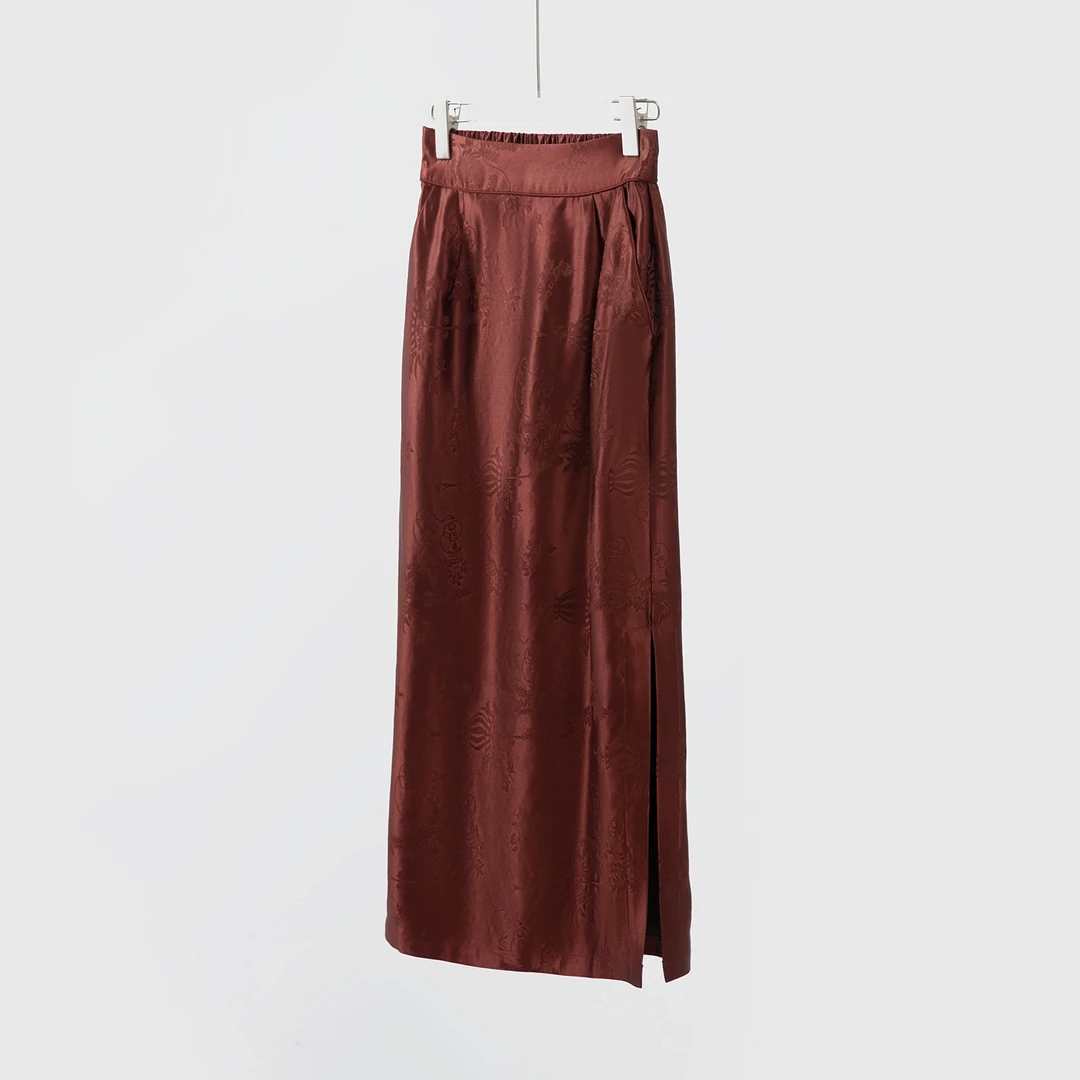 重缎50姆米真丝香云纱半裙100%桑蚕丝松紧腰开叉半身裙 BQ52014