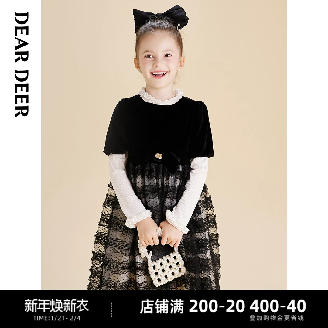 【门店同款】迪迪鹿女大童春秋季连衣裙气质公主网纱裙C124121503