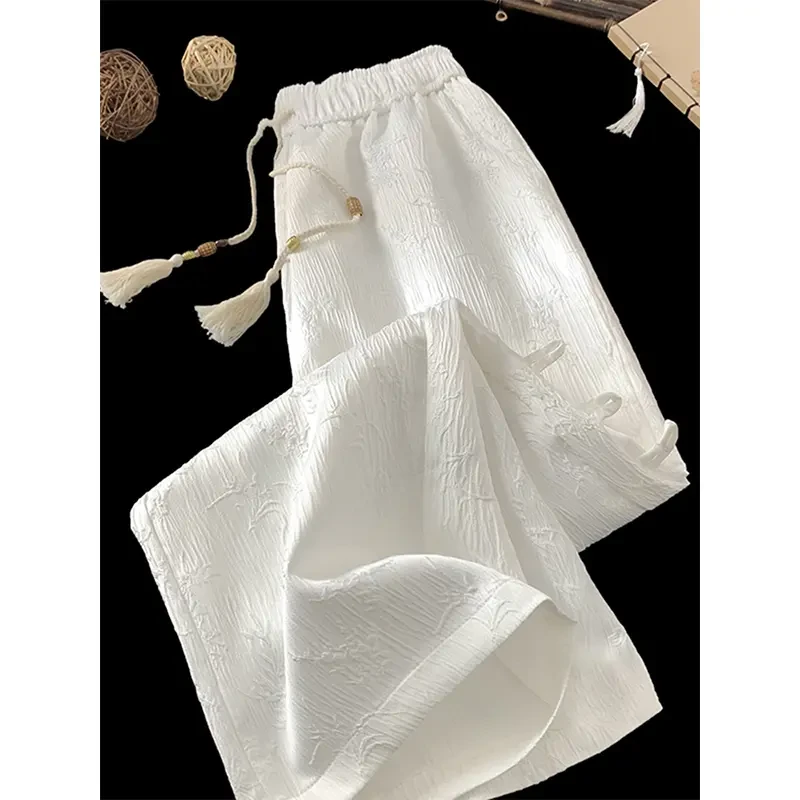 新中式盘扣冰丝裤子凉感男夏季薄款宽松休闲裤潮牌国风提花直筒裤