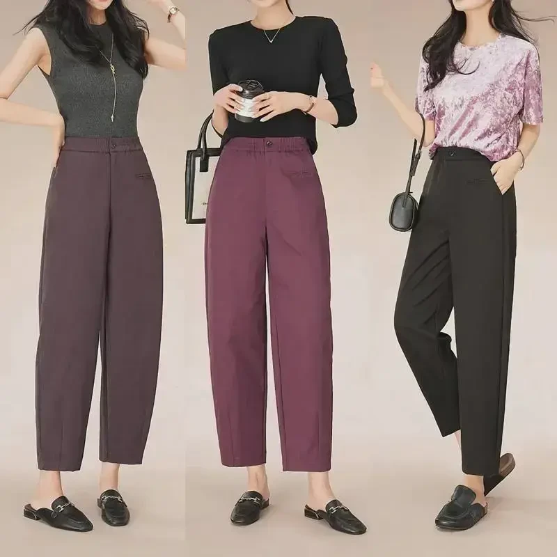 Y8637春秋季宽松九分哈伦裤显瘦休闲萝卜裤高腰百搭垂感小个子