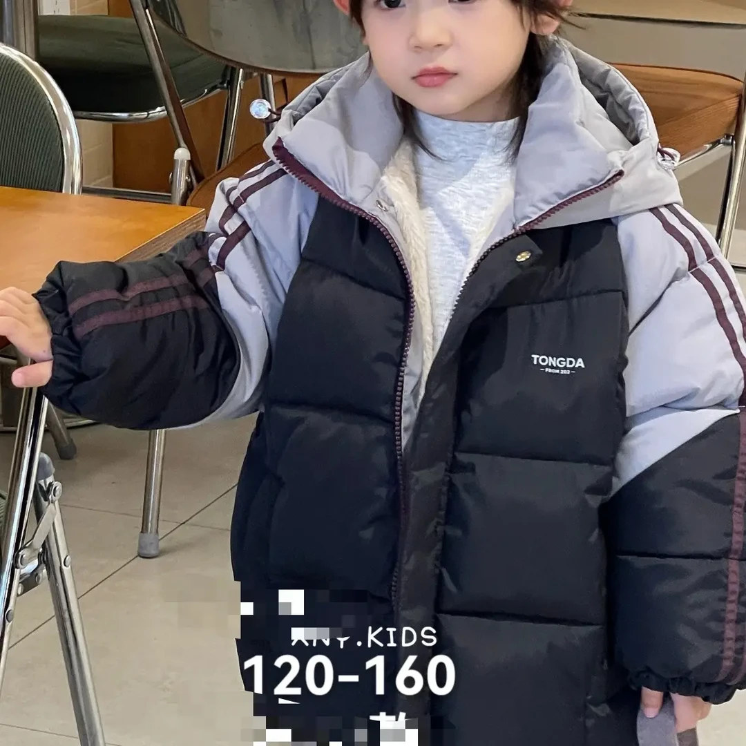 男童棉服冬季新款洋气加厚连帽拼色棉衣保暖外套冬装男孩
